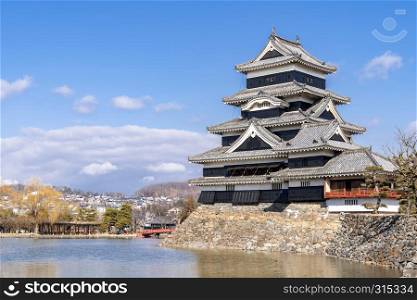 Matsumoto castle against blue sky in Matsumoto city in Nagano in Winter. Matsumoto Castle is an old historic castle in japan, its nickname is Crow Castle.