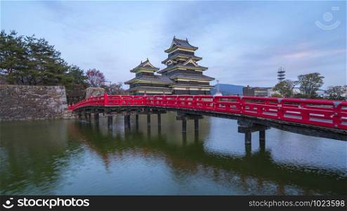 Matsumoto Castle the famous place at twilight in Nagano, Japan.