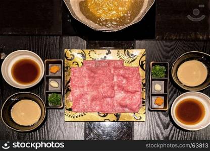 matsusaka beef A5 Wagyu Beef Shabu shabu Set with steam, Groumet Japanese hot pot cuisine