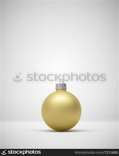Matte gold crimson Christmas bauble centered on a light grey background for seasonal Holiday celebrations and themes