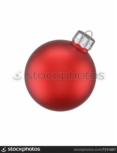 Matte red crimson Christmas ball centered on a white background for seasonal Holiday celebrations and themes