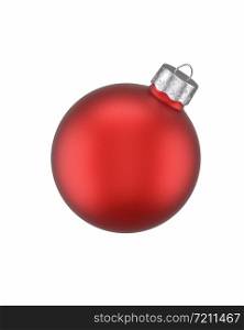 Matte red crimson Christmas ball centered on a white background for seasonal Holiday celebrations and themes
