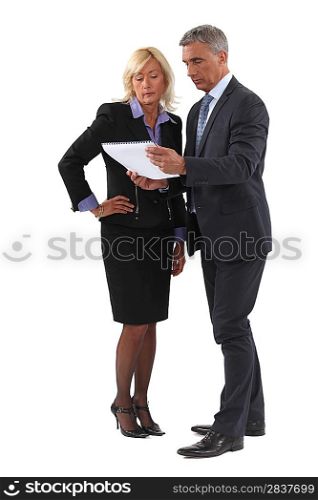 Mature business couple discussing a document