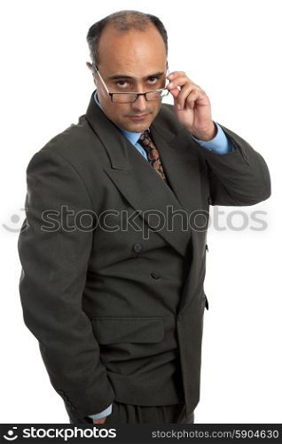 mature business man thinking isolated on white background