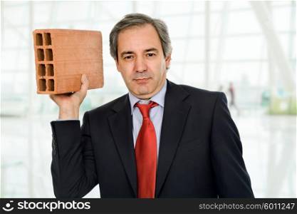 mature business man with a small brick