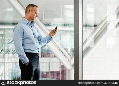 Mature businessman in office using cellphone