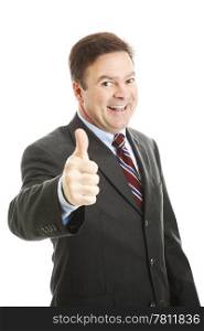 Mature businessman making the thumbs up sign. Isolated on white.
