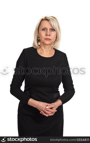 Mature businesswoman standing isolated on white background