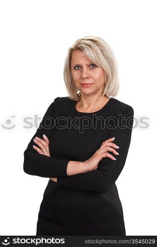 Mature businesswoman standing with arms crossed against isolated on white background