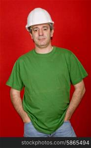 mature casual man on a red background
