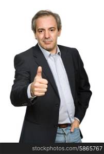 mature casual man portrait going thumb up