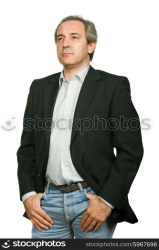 mature casual man portrait in white background