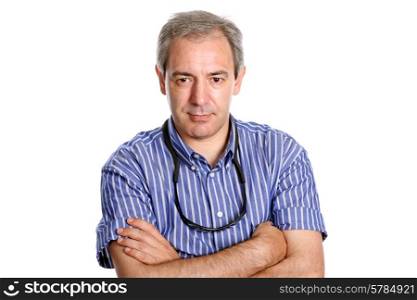 mature casual man portrait, isolated on white
