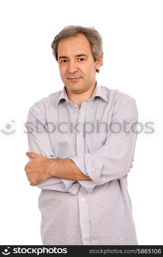 mature casual man portrait, isolated on white