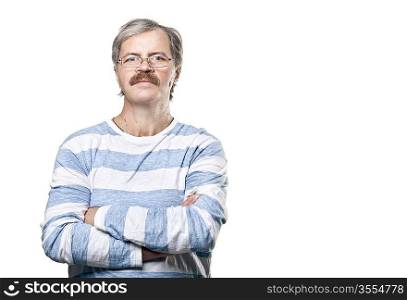 mature caucasian man in glasses isolated on white background