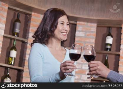 Mature Couple at a Winetasting, Toasting