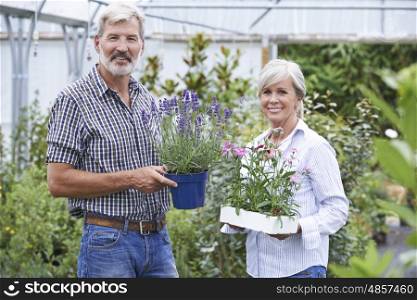 Mature Couple Choosing Plants At Garden Center