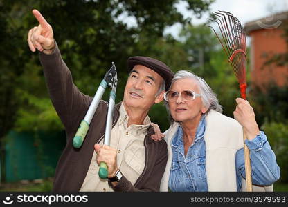 mature couple gardening