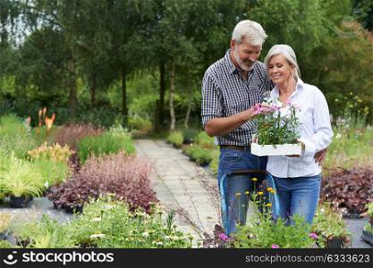 Mature Couple Shopping For Plants At Garden Center