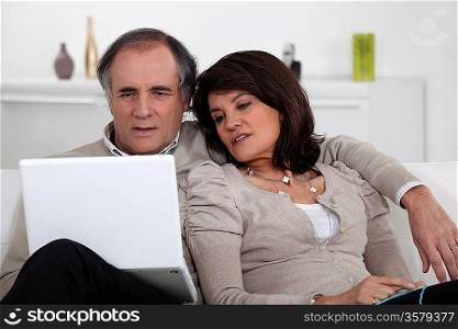 Mature couple sitting with computer