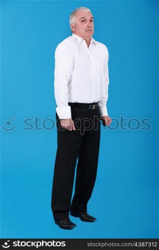 mature frightened against blue background