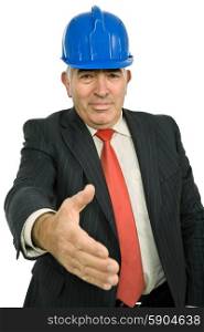 mature man in suit offering to shake the hand