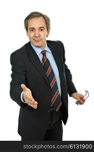 mature man in suit offering to shake the hand