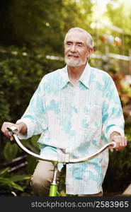 Mature man riding a bicycle