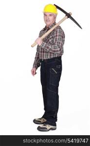 Mature man with a pickaxe