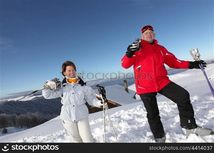 Mature skiers