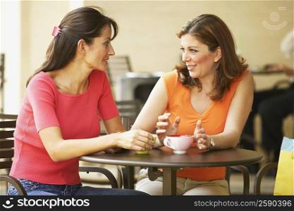 Mature woman and a mid adult woman sitting at a table in a restaurant