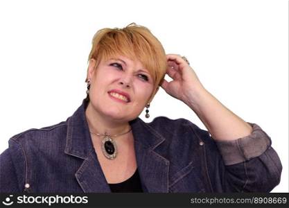 Mature Woman Body Language Expressions - Scratching head unsure