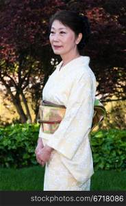 Mature woman in a traditional Japanese outfit