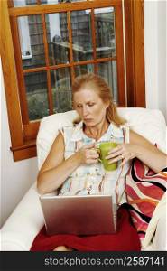 Mature woman looking at a laptop