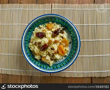 Mauritania dish - Sweet couscous with apricots, raisins and dates