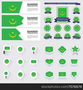 mauritania independence day, infographic, and label Set.