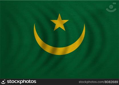 Mauritanian national official flag. African patriotic symbol, banner, element, background. Correct colors. Flag of Mauritania wavy with real detailed fabric texture, accurate size, illustration