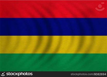 Mauritian national official flag. African patriotic symbol, banner, element, background. Correct colors. Flag of Mauritius wavy with real detailed fabric texture, accurate size, illustration