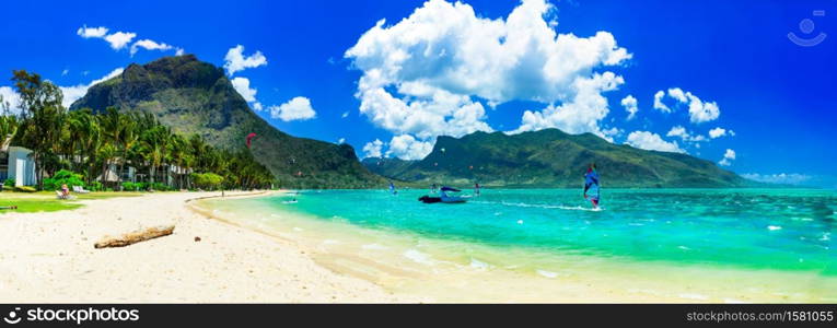 mauritius island. Northern part of Le Morne beach famous for surfing