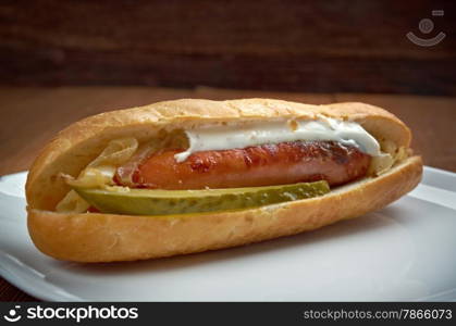 Maxwell Street Polish - American sandwich, consists of grilled Polish sausage