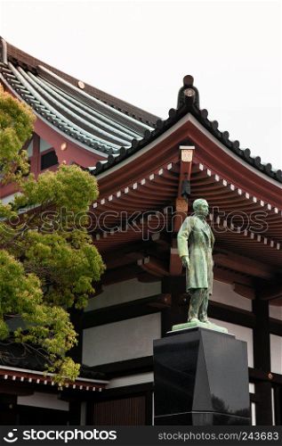 MAY 30, 2013 Nagoya, JAPAN - Old Bronz statue monument of King Chulalongkorn or King Rama V of Siam  Thailand  at Nittaiji Temple - symbol of relationship between two countries