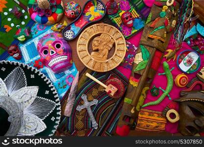 Mayan mexican handcrafts souvenirs carved skulls embroidery