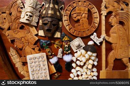 Mayan mexican handcrafts souvenirs carved wood mix