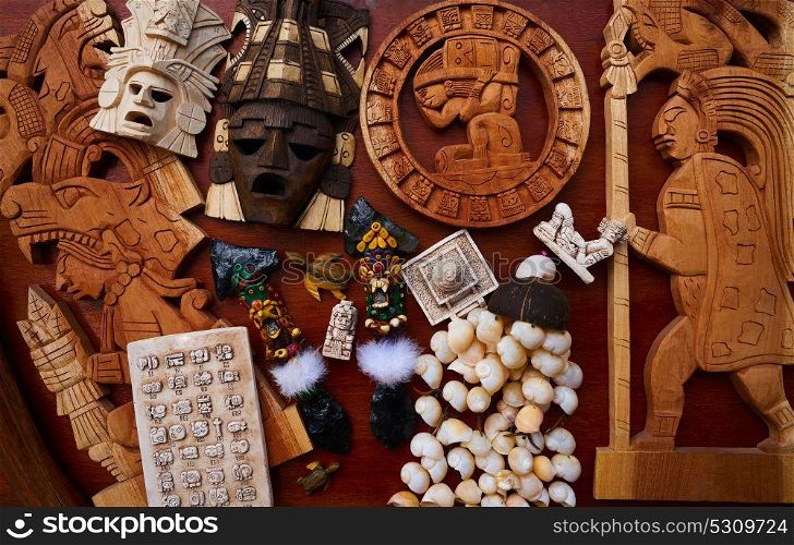 Mayan mexican handcrafts souvenirs carved wood mix