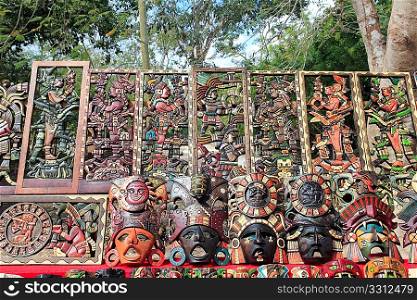 Mayan Mexico wood handcrafts in jungle Yucatan