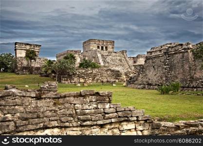 Mayan ruins El Castillo and the Temple of the Descending God in Tulum, Mexico