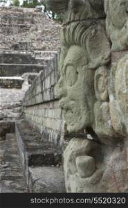 Mayan stone carving at an archaeological site, Copan, Copan Ruinas, Copan Department, Honduras