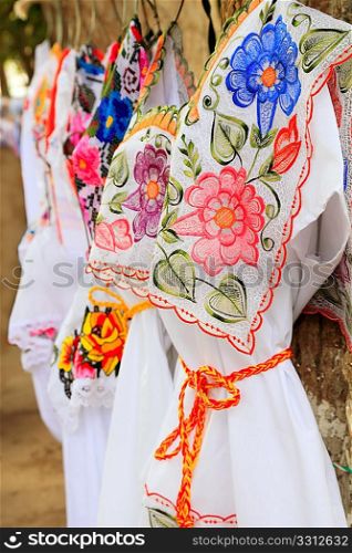 Mayan woman dress flowers embroidery Yucatan Mexico