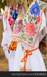 Mayan woman dress flowers embroidery Yucatan Mexico