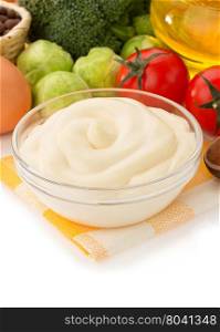 mayonnaise sauce in bowl isolated on white background